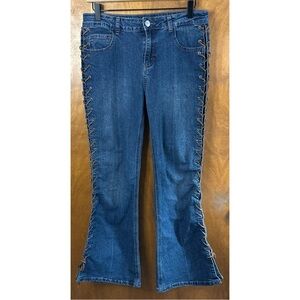 Delias Dolls Kill Low Rise Lace Up Flare Jeans Bell Bottoms Y2K Bratz Mcbling